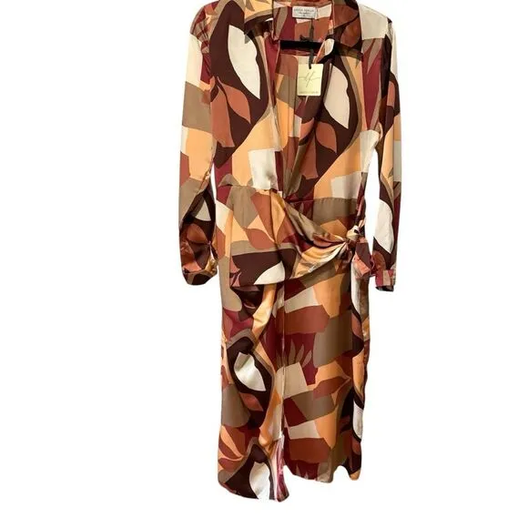 Revolve Anthropologie Dress Forum Satin Geometric Print Wrap Dress