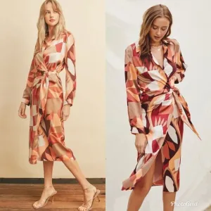 Revolve Anthropologie Dress Forum Satin Geometric Print Wrap Dress