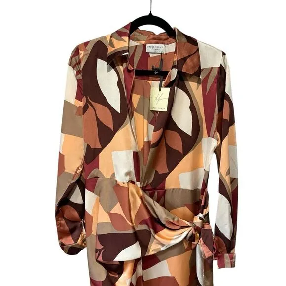 Revolve Anthropologie Dress Forum Satin Geometric Print Wrap Dress