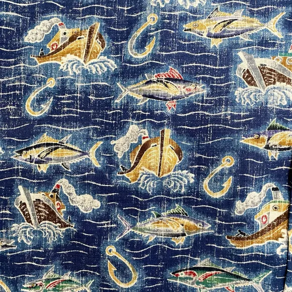 Reyn Spooner Dietrich Varez Shirt Button Down Blue Boat Fishing Hook Oce…