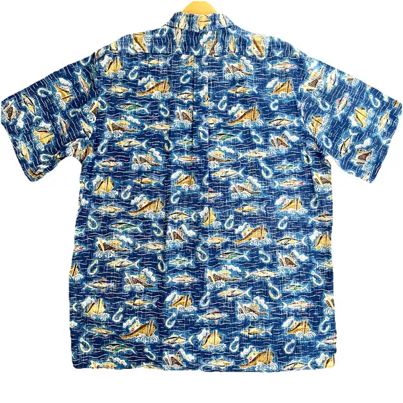 Reyn Spooner Dietrich Varez Shirt Button Down Blue Boat Fishing Hook Oce…