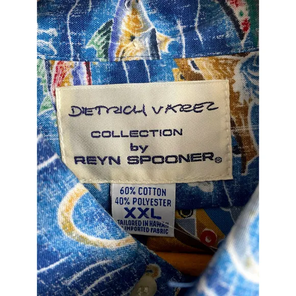 Reyn Spooner Dietrich Varez Shirt Button Down Blue Boat Fishing Hook Oce…