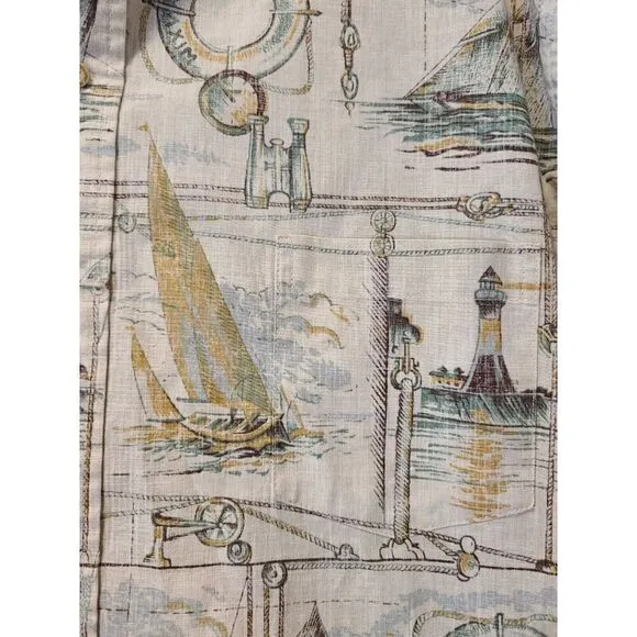 Reyn Spooner - Lighthouse Compass Boat Reverse Print Short Sleeve Shirt | 2XL