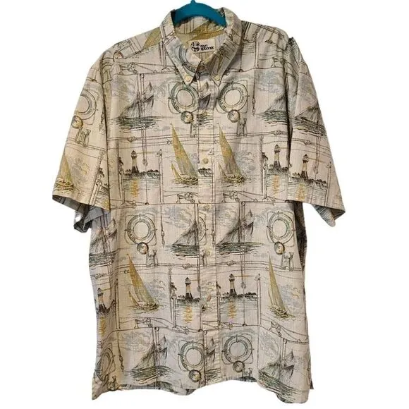 Reyn Spooner - Lighthouse Compass Boat Reverse Print Short Sleeve Shirt | 2XL