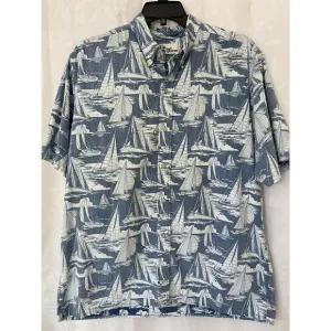 Reyn Spooner Shirt Button Down Sailboat Blue White Sailing Boat Aloha XX…