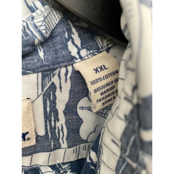 Reyn Spooner Shirt Button Down Sailboat Blue White Sailing Boat Aloha XX…