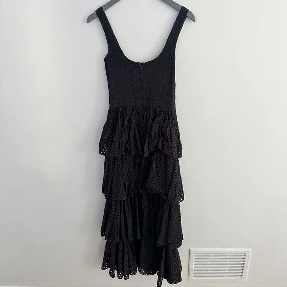 RHODE Naomi Tiered Shirred Broderie Anglaise Cotton Midi Dress
