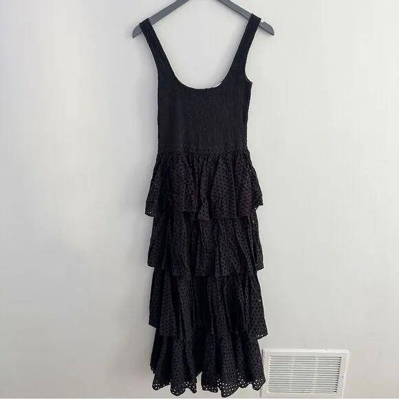 RHODE Naomi Tiered Shirred Broderie Anglaise Cotton Midi Dress