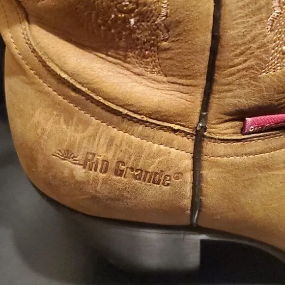 RIO GRANDE Limited Signature Tan Embroidered  Boots Mexican Size 24/US 7