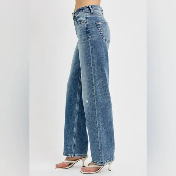 RISEN High Rise Medium Wash Wide Leg Jeans Classic Retro Stretch Various NEW