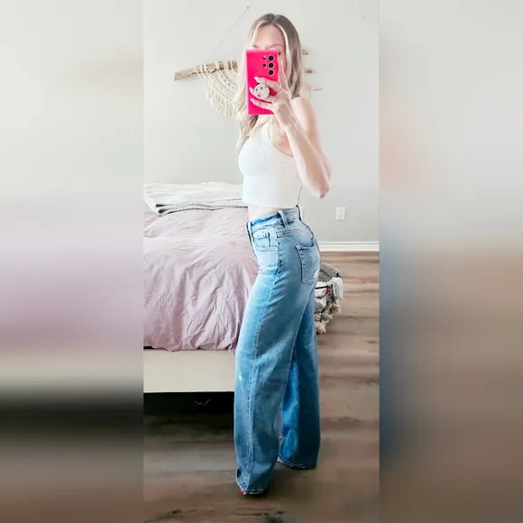 RISEN High Rise Medium Wash Wide Leg Jeans Classic Retro Stretch Various NEW