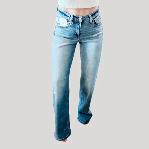 RISEN High Rise Medium Wash Wide Leg Jeans Classic Retro Stretch Various NEW