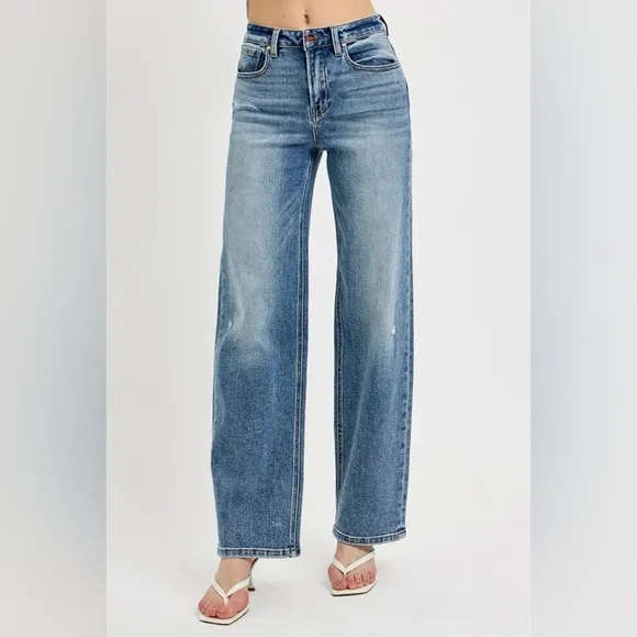 RISEN High Rise Medium Wash Wide Leg Jeans Classic Retro Stretch Various NEW
