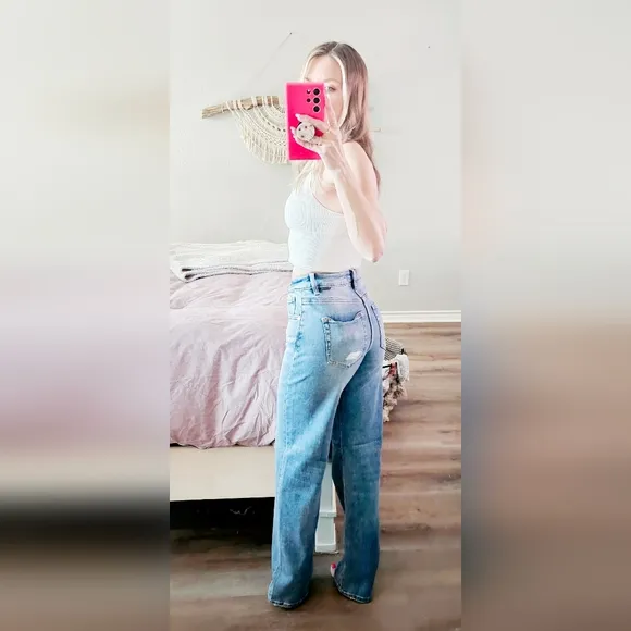 RISEN High Rise Medium Wash Wide Leg Jeans Classic Retro Stretch Various NEW