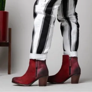ROAN by Bed|Stu Boots Womens 6.5 Burgundy LINA Mix Leather Side Zip Ankle Boots