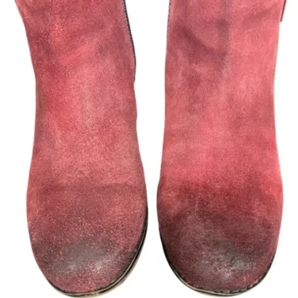 ROAN by Bed|Stu Boots Womens 6.5 Burgundy LINA Mix Leather Side Zip Ankle Boots