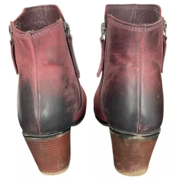 ROAN by Bed|Stu Boots Womens 6.5 Burgundy LINA Mix Leather Side Zip Ankle Boots