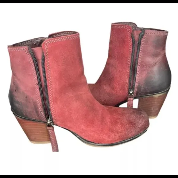 ROAN by Bed|Stu Boots Womens 6.5 Burgundy LINA Mix Leather Side Zip Ankle Boots