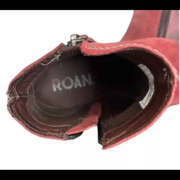 ROAN by Bed|Stu Boots Womens 6.5 Burgundy LINA Mix Leather Side Zip Ankle Boots