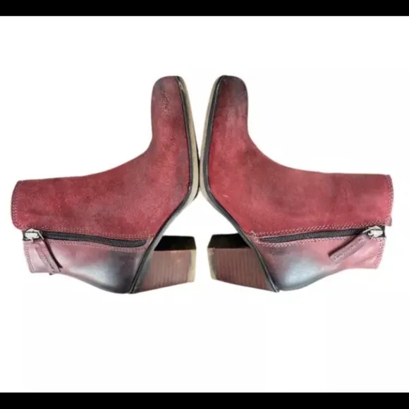 ROAN by Bed|Stu Boots Womens 6.5 Burgundy LINA Mix Leather Side Zip Ankle Boots