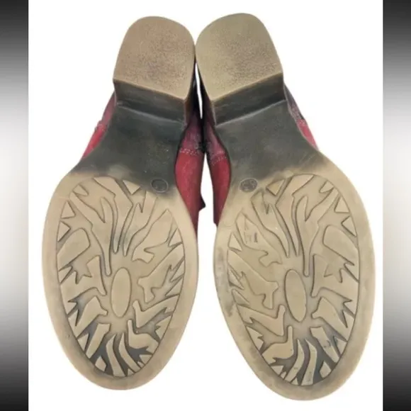 ROAN by Bed|Stu Boots Womens 6.5 Burgundy LINA Mix Leather Side Zip Ankle Boots