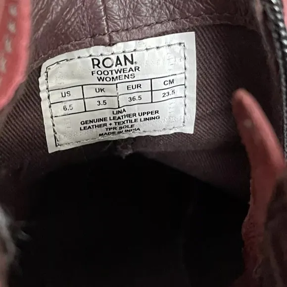 ROAN by Bed|Stu Boots Womens 6.5 Burgundy LINA Mix Leather Side Zip Ankle Boots