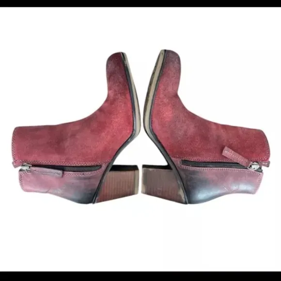 ROAN by Bed|Stu Boots Womens 6.5 Burgundy LINA Mix Leather Side Zip Ankle Boots