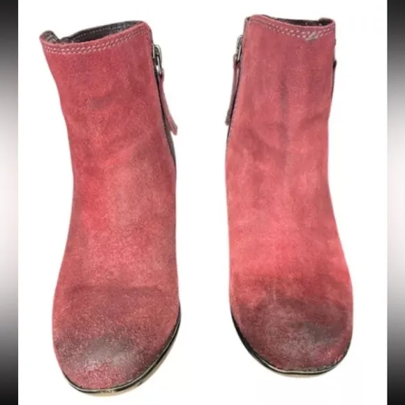 ROAN by Bed|Stu Boots Womens 6.5 Burgundy LINA Mix Leather Side Zip Ankle Boots