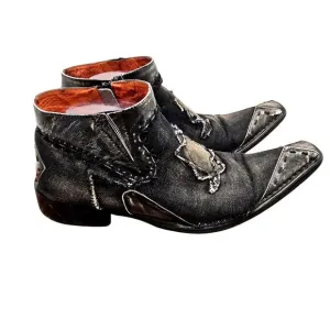Robert Wayne Morris Mens 7 Dark Gray Distressed Denim Side Zip Square Toe Boots