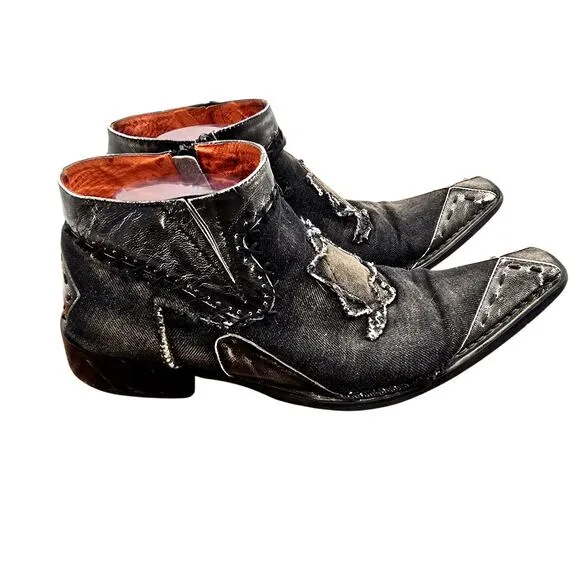 Robert Wayne Morris Mens 7 Dark Gray Distressed Denim Side Zip Square Toe Boots