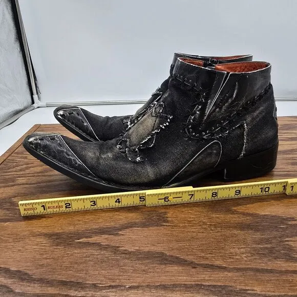 Robert Wayne Morris Mens 7 Dark Gray Distressed Denim Side Zip Square Toe Boots