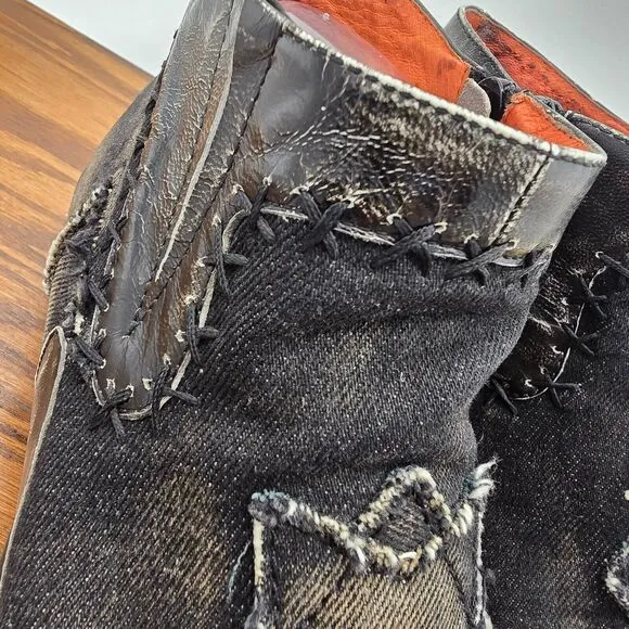 Robert Wayne Morris Mens 7 Dark Gray Distressed Denim Side Zip Square Toe Boots