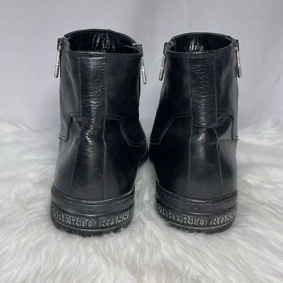 Roberto Rossi Black Leather Side Zip Ankle Boots Sz Italy 45