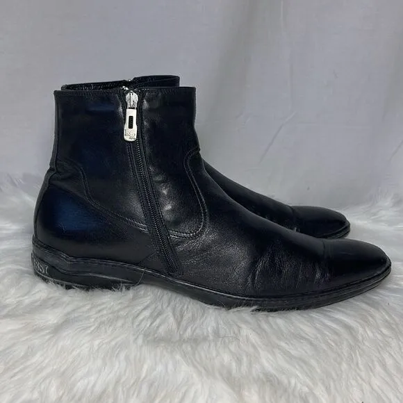 Roberto Rossi Black Leather Side Zip Ankle Boots Sz Italy 45