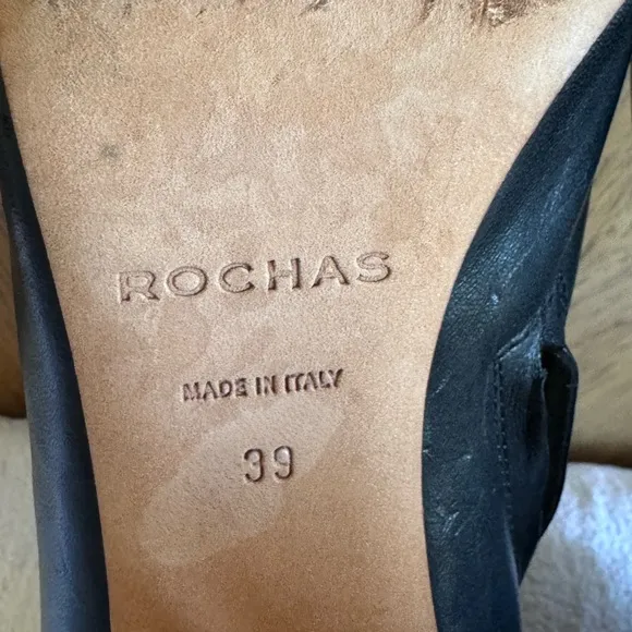 ROCHAS open toe black leather side zip block heel boots