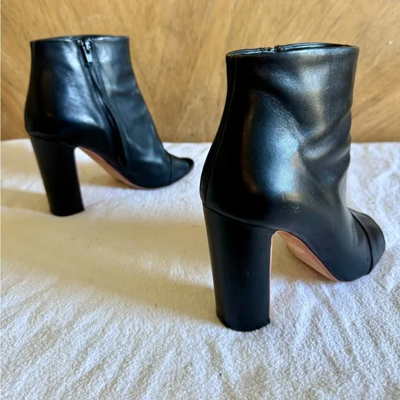 ROCHAS open toe black leather side zip block heel boots