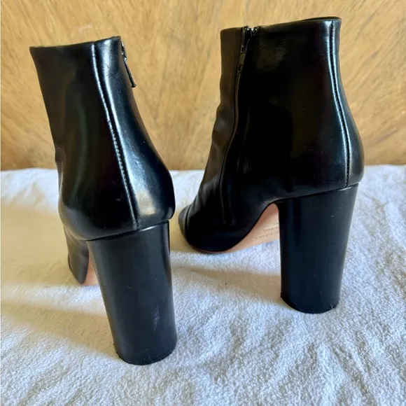 ROCHAS open toe black leather side zip block heel boots