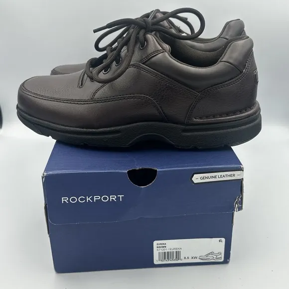 Rockport Shoes Men 8.5 XW Eureka Lace Up Oxford Brown Genuine Leather K71201 NWB