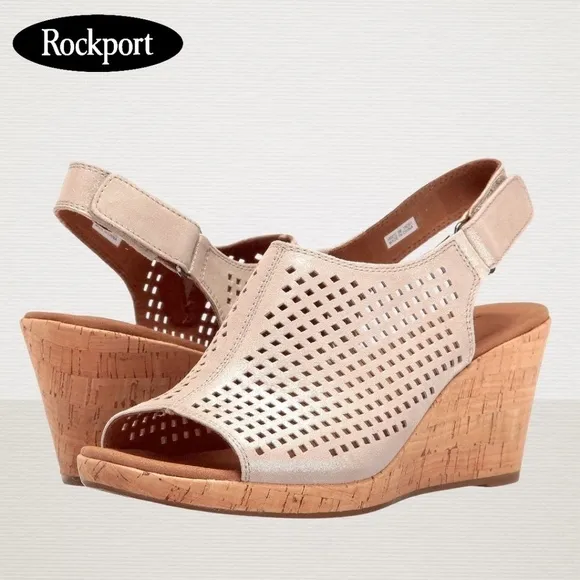 ROCKPORT Women's Briah Perf Sling Leather Wedges