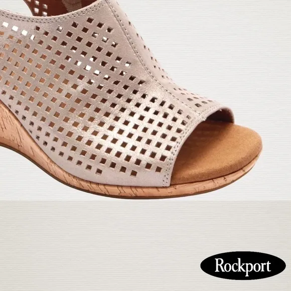 ROCKPORT Women's Briah Perf Sling Leather Wedges