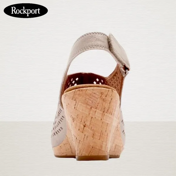 ROCKPORT Women's Briah Perf Sling Leather Wedges
