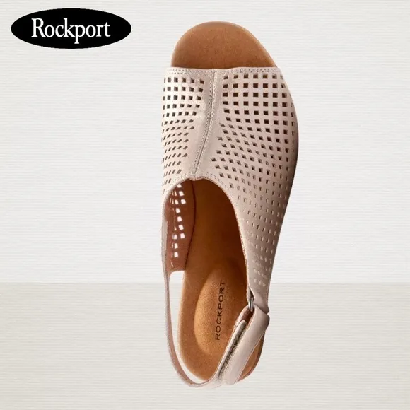 ROCKPORT Women's Briah Perf Sling Leather Wedges