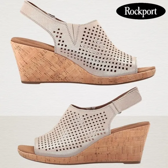 ROCKPORT Women's Briah Perf Sling Leather Wedges
