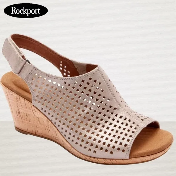 ROCKPORT Women's Briah Perf Sling Leather Wedges