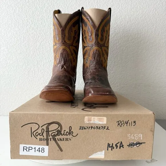 Rod Patrick Mens Cowboy Boots 14.5A Perro Loca Brown Leather Western Square Toe