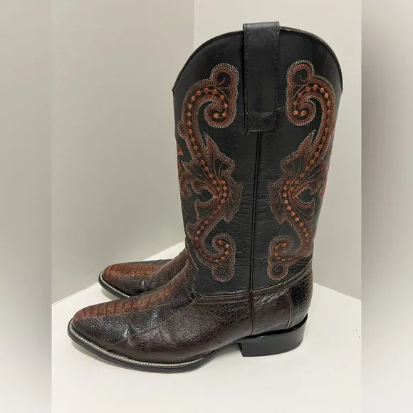 Rogers Boots Genuine Ostrich and Leather Brown/ Black Cowboy Boots