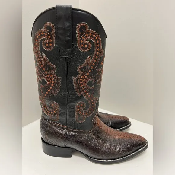 Rogers Boots Genuine Ostrich and Leather Brown/ Black Cowboy Boots
