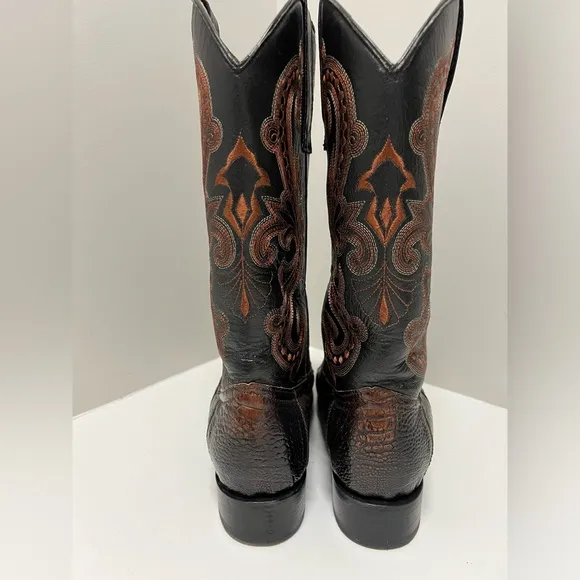 Rogers Boots Genuine Ostrich and Leather Brown/ Black Cowboy Boots