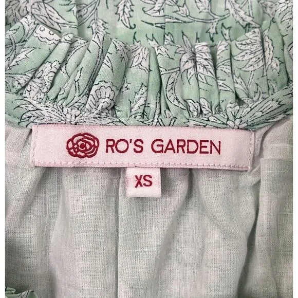 Ro's Garden Sasha Midi Dress Green Floral Tiered Ruffle Hi Low Hem Size XS