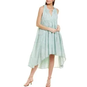 Ro's Garden Sasha Midi Dress Green Floral Tiered Ruffle Hi Low Hem Size XS